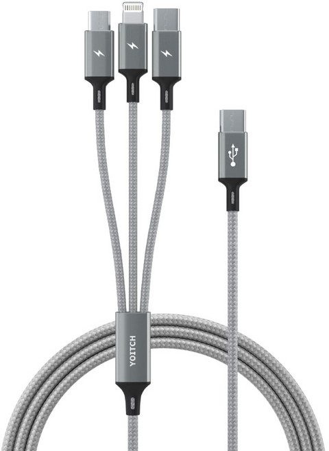 요이치 마운틴 베타C 3in1 멀티 고속충전케이블, 170cm, 실버, 1개