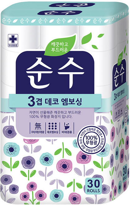 현대제지 순수 무형광 3겹 데코 엠보싱 화장지, 16m, 30롤, 1개
