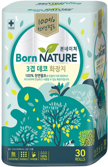 본네이쳐 천연펄프 3겹 화장지 33m, 30롤, 1개