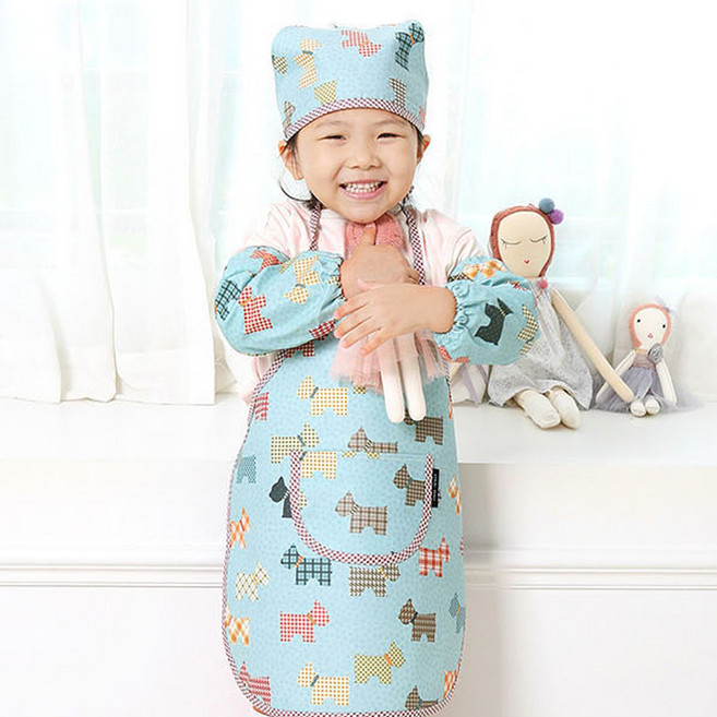 코니아일랜드 아동용 순면 앞치마 + 토시 + 두건 + 파우치 랜덤발송 세트