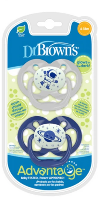 닥터브라운 어드밴트지 야광 노리개젖꼭지, 2단계(6~18개월), 블루, 1세트 - 쿠팡