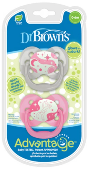 닥터브라운 어드밴트지 야광 노리개젖꼭지, 1단계(신생아~6개월), 핑크, 1세트 - 쿠팡