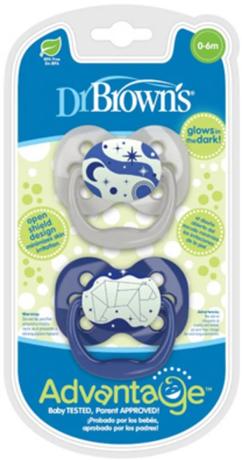 닥터브라운 어드밴트지 야광 노리개젖꼭지, 1단계(신생아~6개월), 블루, 1세트 - 쿠팡