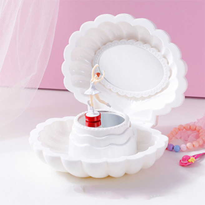 더플로우컴퍼니 발레리나 오르골 조개 악세사리 보관함, 화이트, 1개