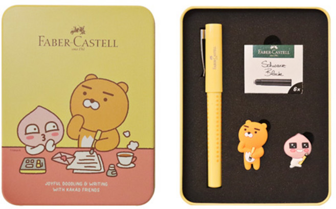 파버카스텔 카카오프렌즈 라이언 어피치 피규어 만년필 세트, F, 혼합색상