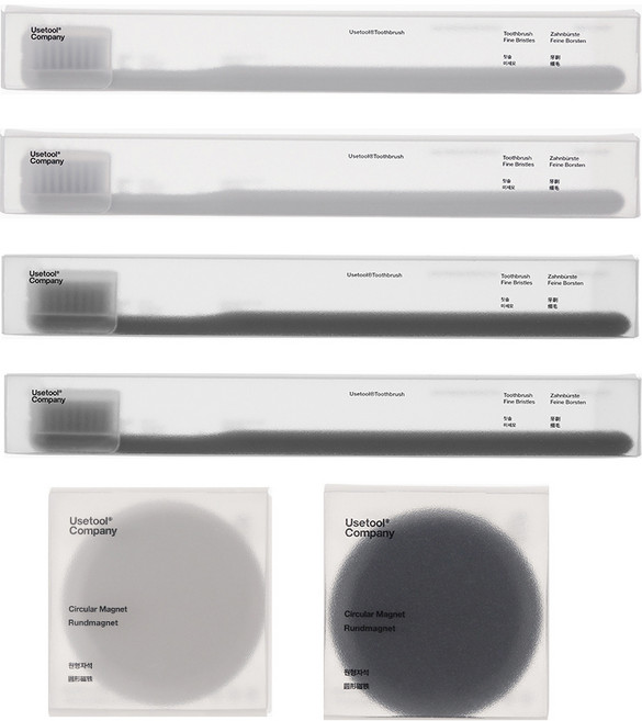 유즈툴컴퍼니 투스브러쉬 미세모 칫솔 2p + 원형자석 화이트 세트 + 칫솔 2p + 원형자석 블랙 세트, 1세트