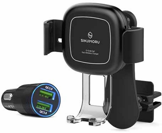 신지모루 오그랩 발 차량용 고속 무선충전거치대 + 퀄컴3.0 고속충전시거잭, 1세트, 혼합색상