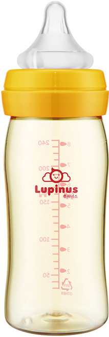 루피너스 PPSU 젖병 240ml + Double Hole 젖꼭지 2p 세트, 2단계(S), 1개, 옐로우
