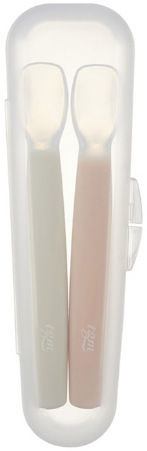 티지엠 국내 제조 실리콘 초기 이유식 스푼 2p + 전용케이스, 베이지 + 핑크, 1세트