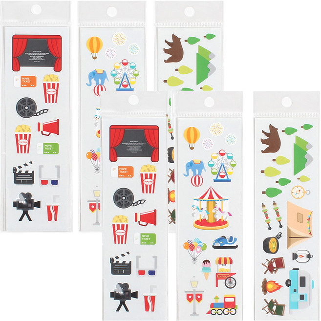 스티커마켓 스티커 3종 세트, 영화관 + 놀이동산 + 캠핑, 2세트