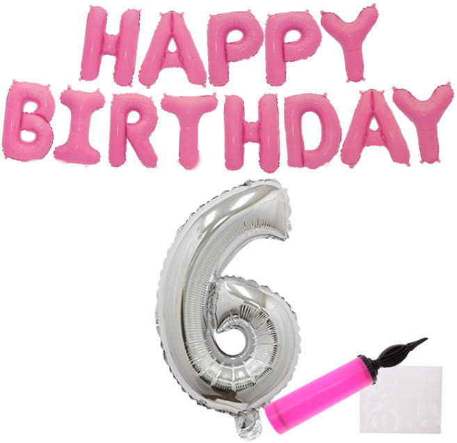 리빙다 핑크 생일풍선 세트, 실버6, 1세트