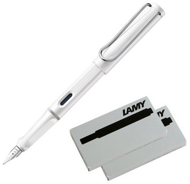 LAMY 사파리 만년필 + 잉크카트리지 2p, EF, 화이트(만년필)