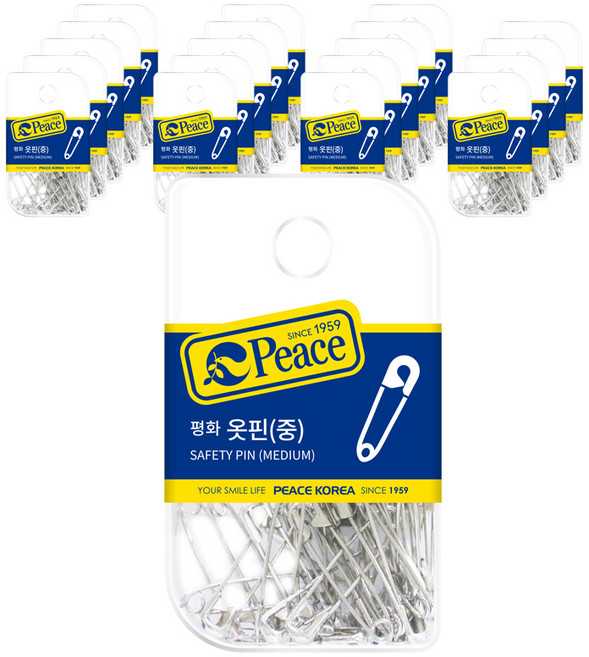 Peace Korea 吊掛式安全別針 中, 銀色, 20個