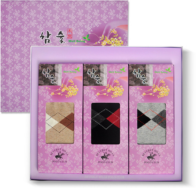 비버리힐스폴로클럽 여성용 패션 참숯 아가일 양말 선물세트 3족세트