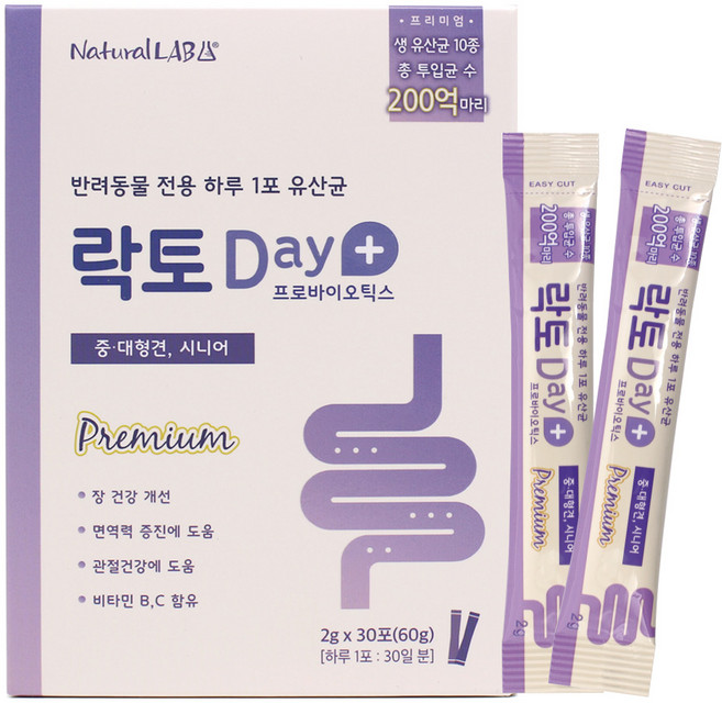 네츄럴랩 중대형견 시니어 락토데이 영양제 30p, 60g, 장건강/유산균, 1개