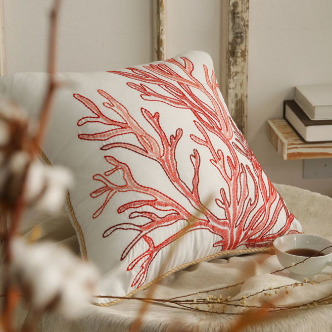 마르셀린 오션코랄 자수 쿠션커버 + 쿠션솜 세트, 혼합색상