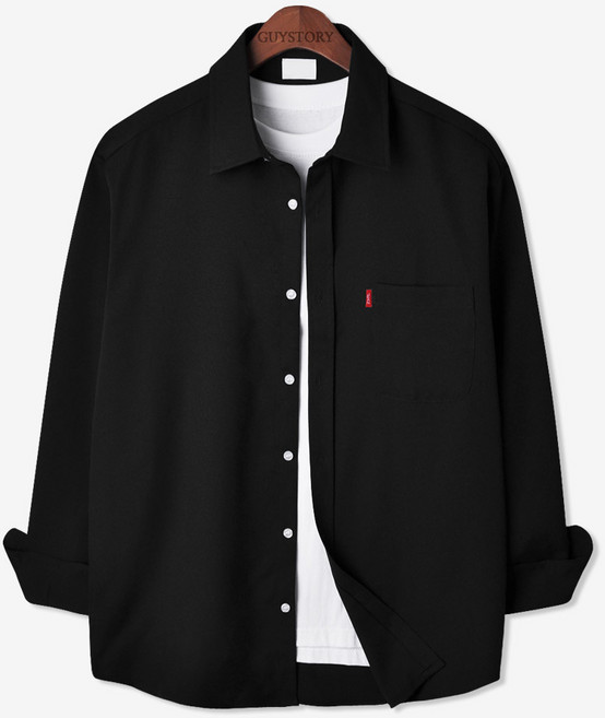 가이스토리 남성용 사계절 피셔 포켓 긴팔 빅사이즈 캐주얼 셔츠