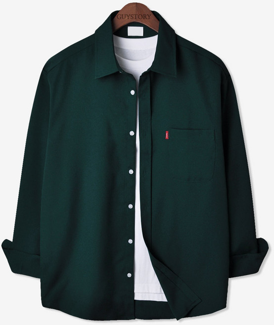 가이스토리 남성용 사계절 피셔 포켓 긴팔 빅사이즈 캐주얼 셔츠
