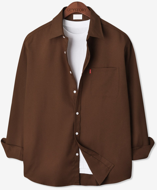 가이스토리 남성용 사계절 피셔 포켓 긴팔 빅사이즈 캐주얼 셔츠