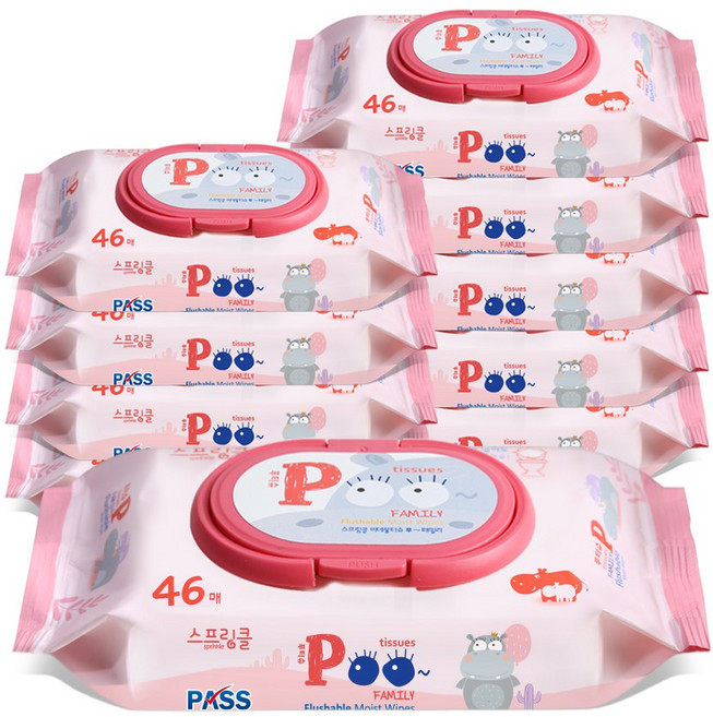 스프링클 푸티슈 러블리핑크 비데물티슈 캡형, 10개, 46매입