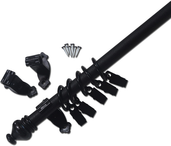 썬데코 15mm 바란스용 커튼봉 + 집게링 67mm 세트, 블랙