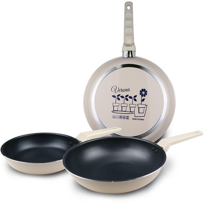 쿡앤쿡 베로나 향균 프라이팬 3개, 크림 아이보리, 프라이팬 20cm + 프라이팬 28cm + 궁중팬 28cm, 1세트