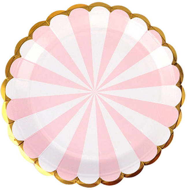 스트라이프 파티접시 핑크 18cm, 10개입, 1개