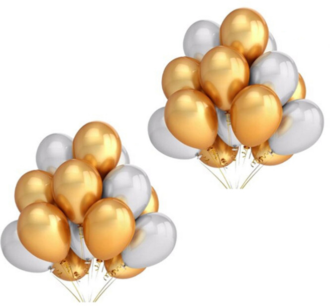 블럭마트 돌잔치 파티장식풍선 세트, 골드실버, 2세트