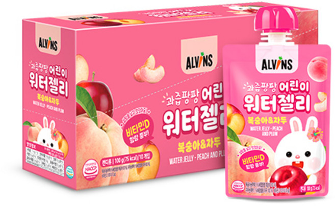 엘빈즈 과즙팡팡 어린이 워터젤리 복숭아맛&자두, 복숭아 + 자두 혼합맛, 10개