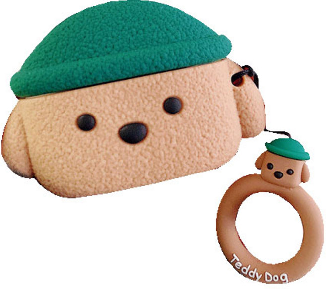 모자 쓴 강아지 에어팟 프로 케이스 + 미니어처 키링, 초록 모자 강아지, 1개