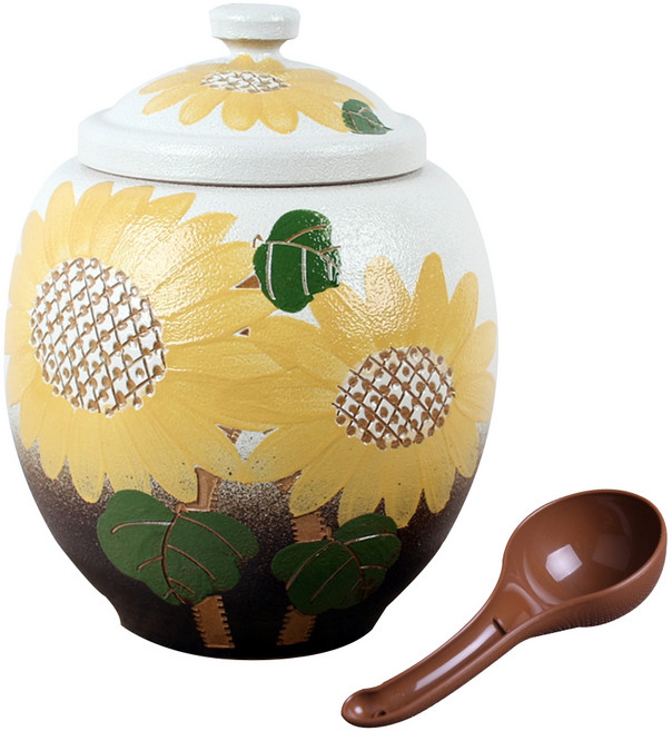 투톤 해바라기 쌀항아리 + 쌀바가지, 혼합색상, 1세트