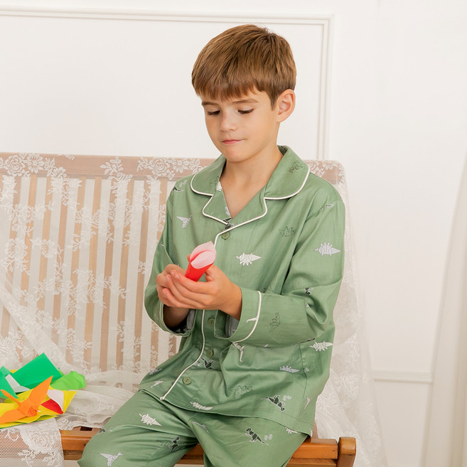 메종마밤 마밤오가닉 아동용 페이퍼디노 9부 40수 파자마 세트