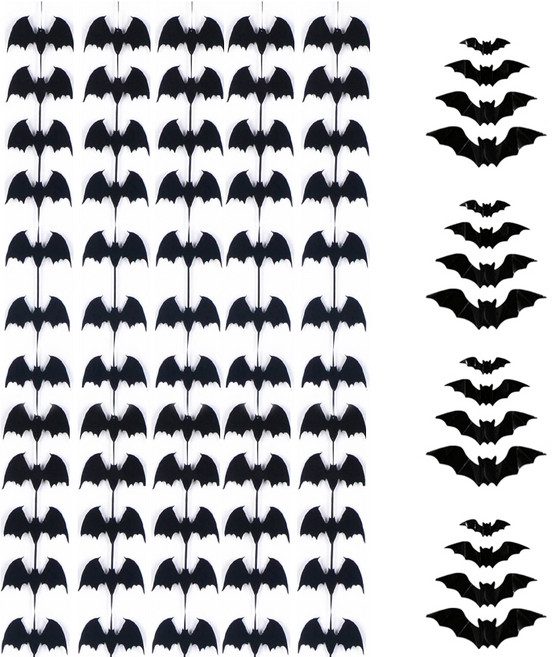 파티쇼 할로윈 장식 펠트 박쥐 가랜드 미니 5p + DIY 박쥐 데코 모형 16p, 혼합색상
