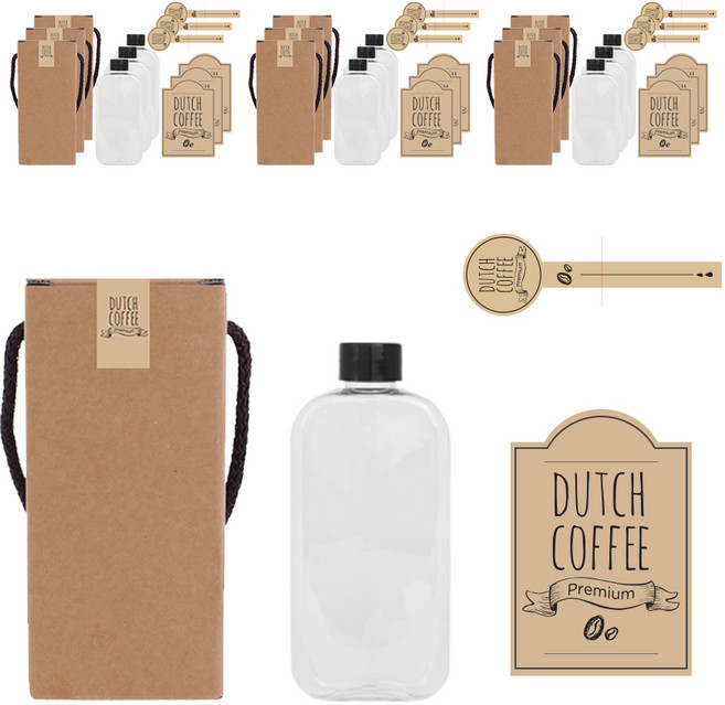 일반검정캡 납작페트 공병 250ml + LB4 더치커피 스티커 3종 세트, 10세트