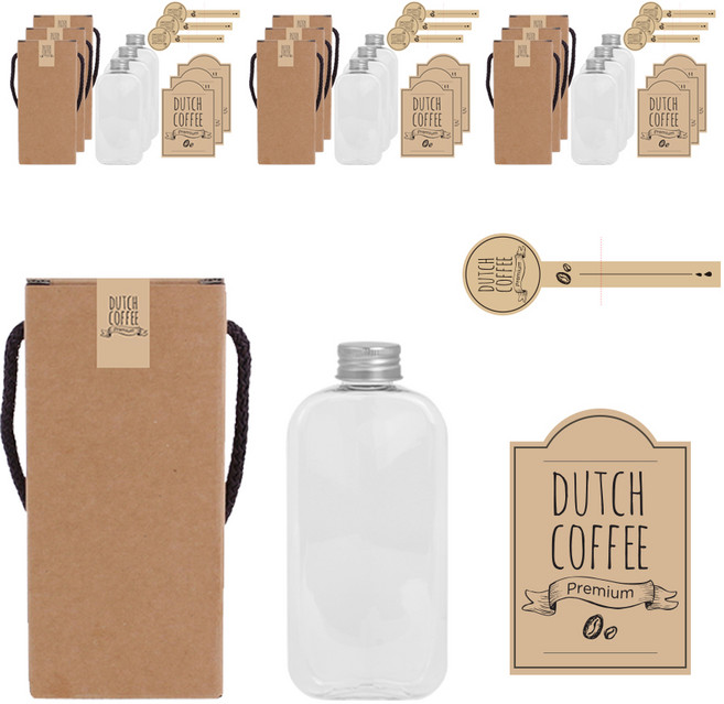 알루미늄실버캡 납작페트 공병 300ml + LB4 더치커피 스티커 3종 세트, 10세트