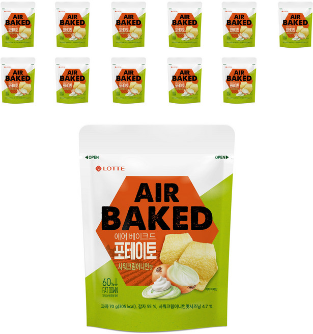 롯데제과 에어 베이크드 포테이토 스낵 사워크림어니언, 70g, 12개