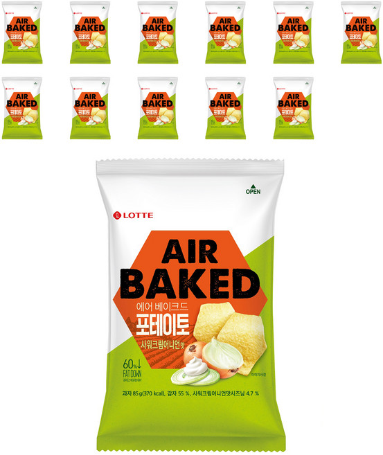 롯데제과 에어 베이크드 포테이토 스낵 사워크림어니언, 85g, 12개