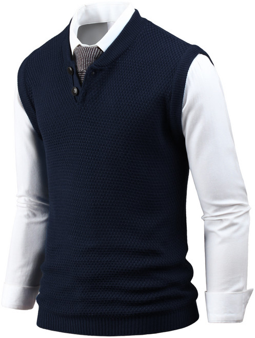 다꾸앙 남성용 용 마성 매력 헨리넥 니트 조끼 A11Y3_ov0818