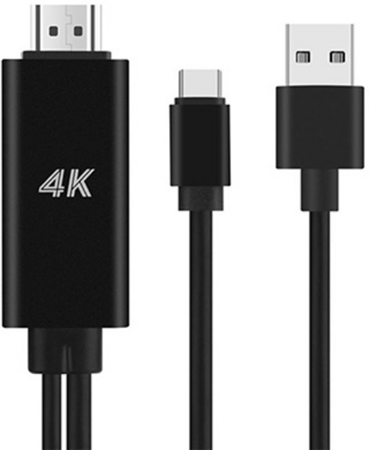 C타입 4K HDIM 미러링 케이블 USB충전지원, 블랙