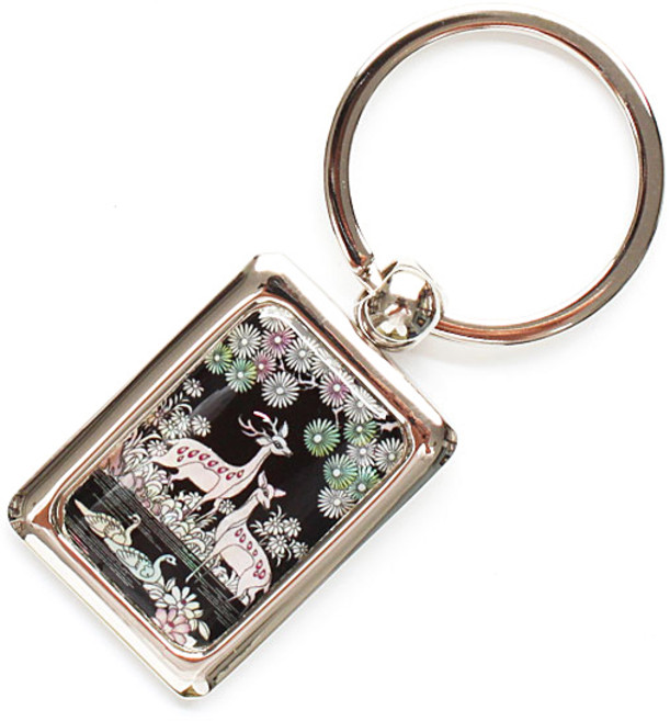 나전칠기 외국인 선물 자개 사각 열쇠고리, 사슴송학, 1개