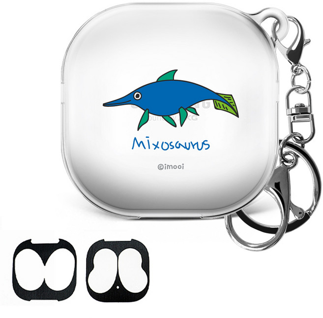 아이무이 공룡 갤럭시 버즈 라이브 /버즈2 투명 하드 케이스 + 철가루방지스티커, 믹소, 1개