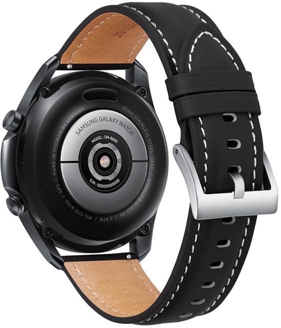 하마테 갤럭시 프론티어/기어S3/워치3 스티치 가죽밴드 22mm (45/46mm 호환 가능), 블랙, 1개