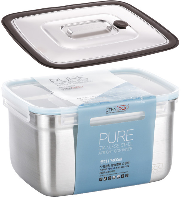 스텐락 퓨어 핸디 밀폐용기 3호 7.4L + 진공누름판, 1세트, 밀폐용기 3호 + 누름판