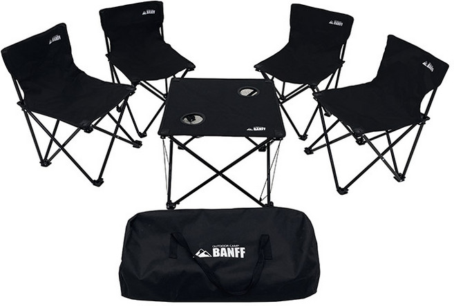 밴프 컴포트 캠핑 의자 4p + 테이블 + 전용수납가방, 블랙(CC078)