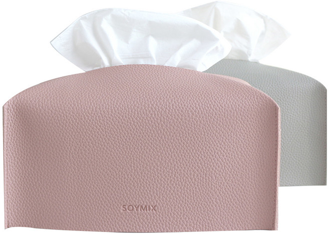 소이믹스 스킨레더 티슈커버 각티슈케이스 2p, 핑크 + 그레이