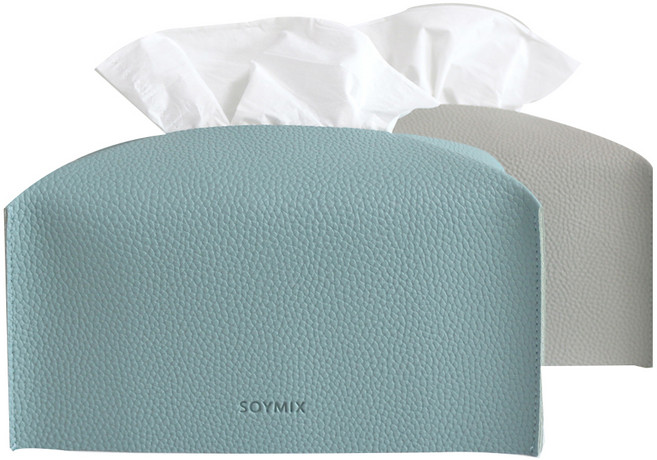 소이믹스 스킨레더 티슈커버 각티슈케이스 2p, 그레이 + 블루