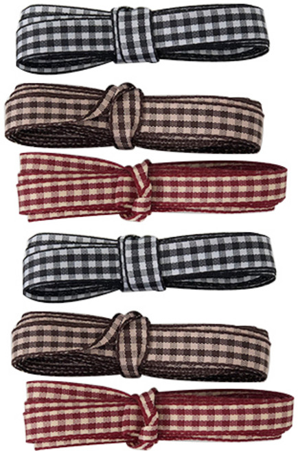 티나피크닉 체크 리본끈 폭1cm 3종 x 2세트, 블랙, 와인, 초콜렛색, 200cm