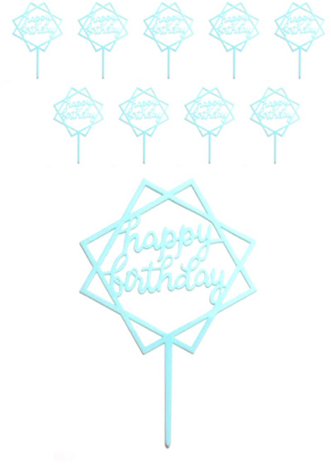파티팡 케이크토퍼 생일데코픽 사각프레임, 블루, 10개