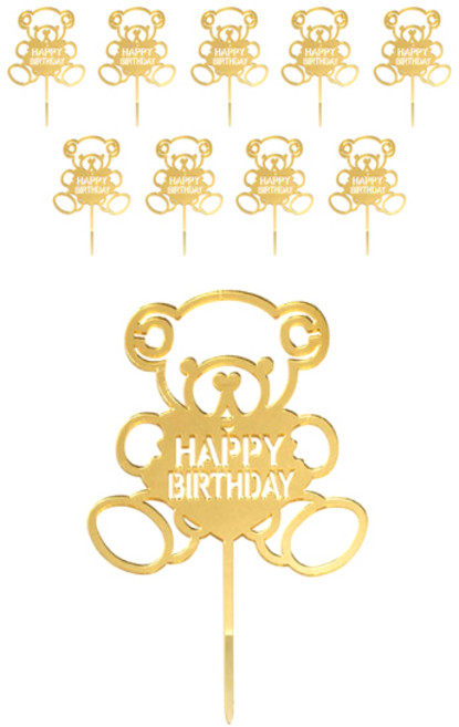 파티팡 케이크토퍼 생일데코픽 곰돌이, 골드, 10개