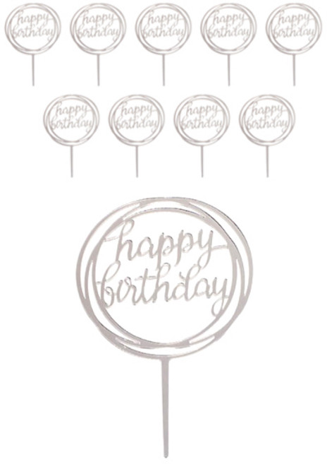 파티팡 케이크 생일데코픽 원형프레임, 실버, 10개